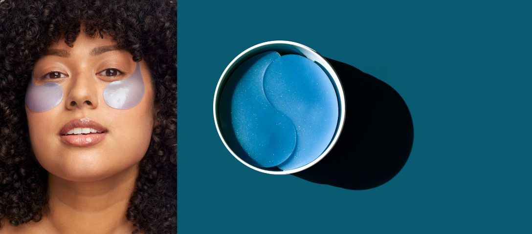 woman wearing under eye patches retinol