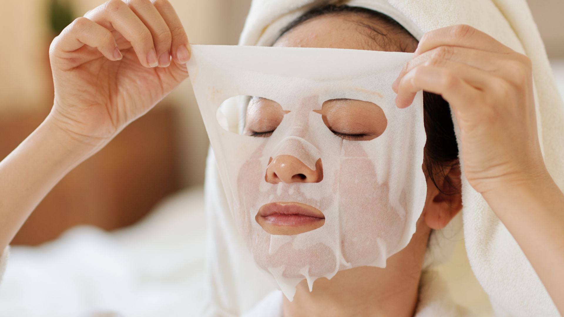 woman wearing hydrating sheet mask patchology skincare