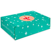 Green box with star patterns and 'patchology' thank you so much branding on a white background