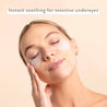 instant soothing for sensitive under-eyes woman wearing eye patches sensitive skincare