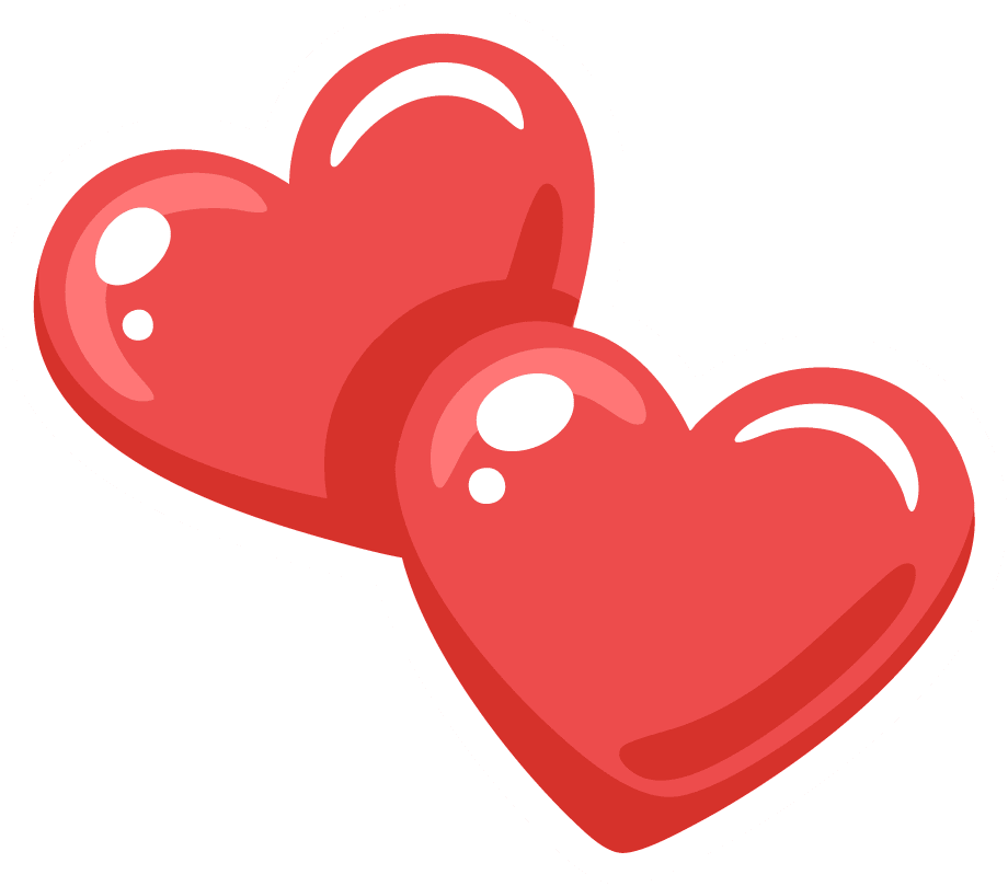 Two red hearts on a transparent background
