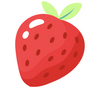Illustration of a red strawberry with green leaves on a white background