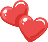 Two red heart shapes on a white background