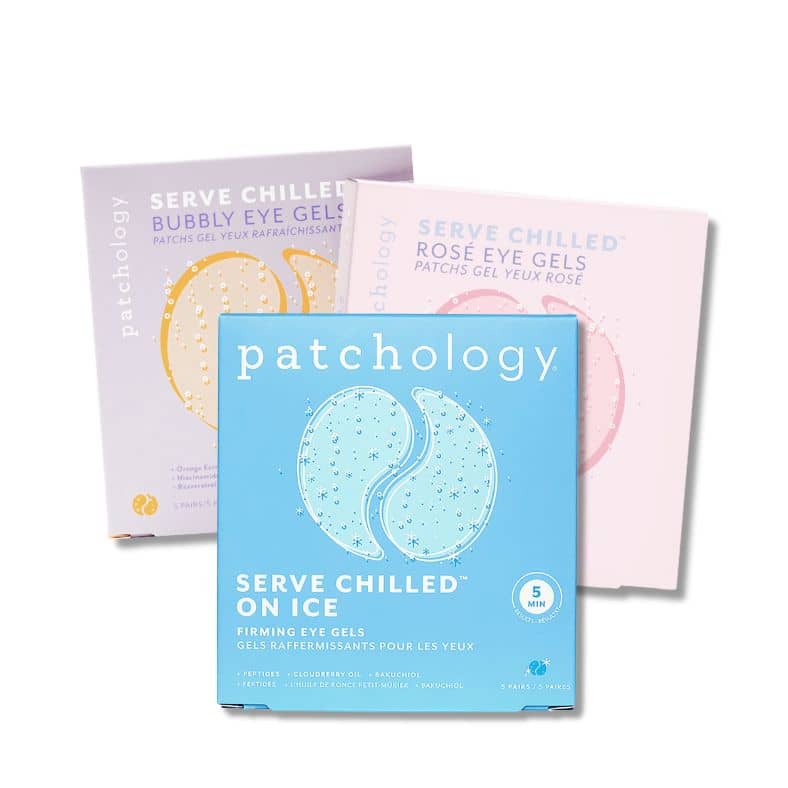 Cooling under eye masks collection featuring On Ice, Rosé, and Bubbly variants, highlighting refreshing and firming under-eye treatments
