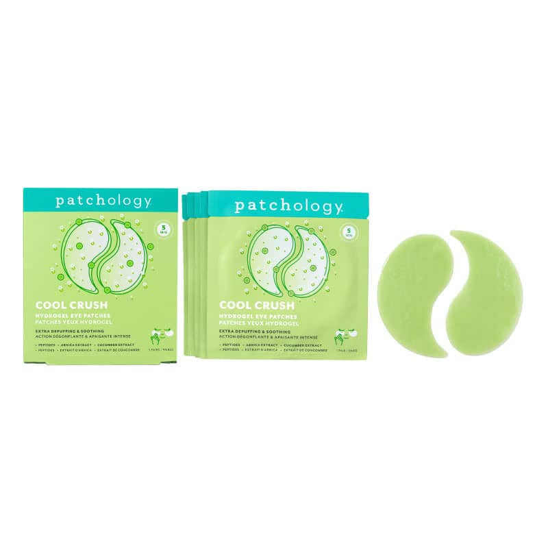 Five pair box of Patchology Cool Crush eye patches on a white background