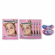 Fanpatch packaging with a woman's face on a pink background, featuring American team USA under-eye patches.