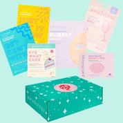 Collection of Patchology skincare masks with a green box on a light blue background