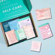 Summer self-care product packaging on a light blue background