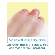 Vegan and Cruelty free close up of hands holding Exfoliate Mate sheet masks are cruelty free and never tested on animals and made without parabens