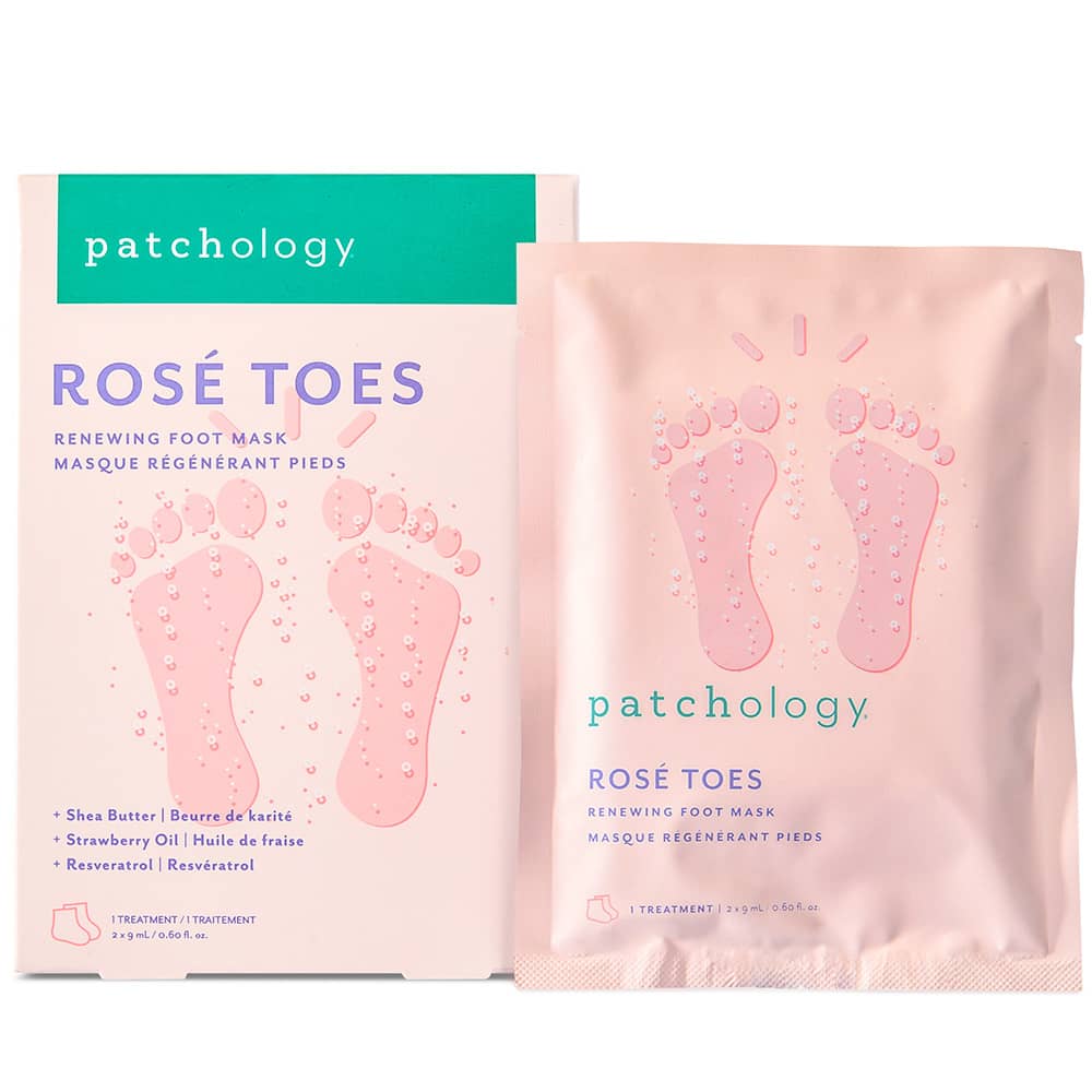 patchology rosé toes foot mask with shea butter and strawberry oil