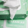 Close up wipes and packaging Clean AF Patchology Vitamin B5