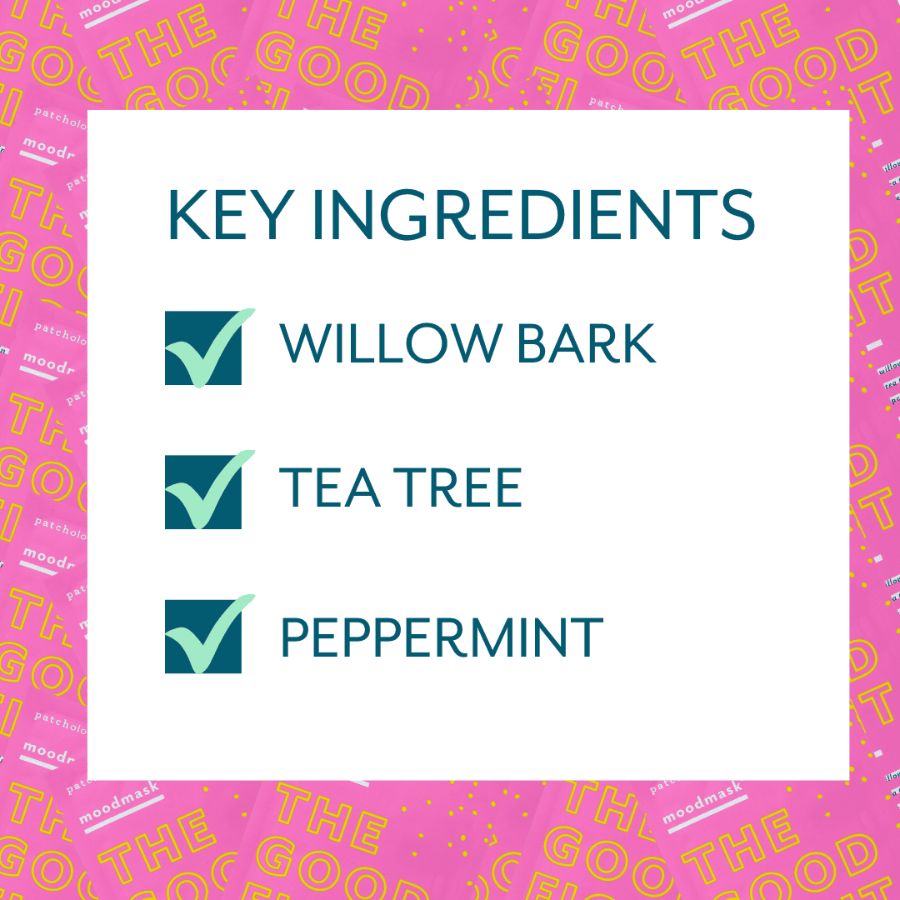 key ingredients willow bark tea tree and peppermint to detox and clarify skin